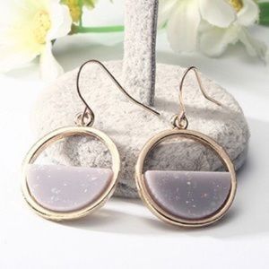 Gold Purple Druzy Crystal Dangly Earrings